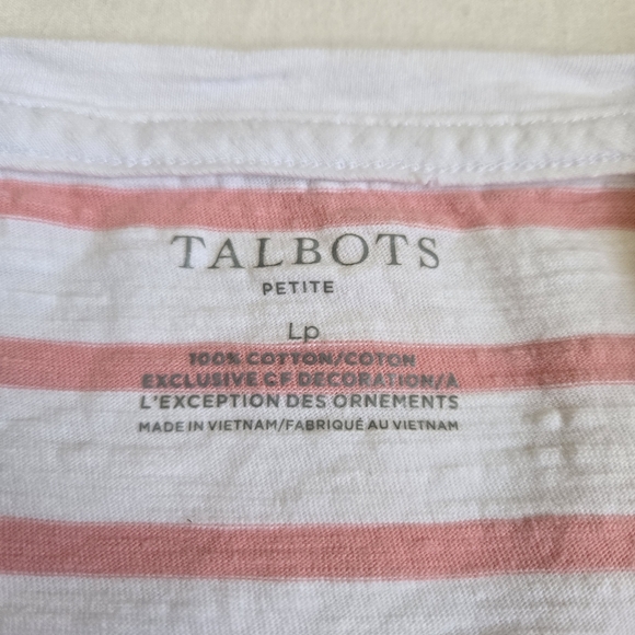 Talbots 'Lovely' Tee Shirt Top Pink Striped Embroidery 3/4 Sleeves Size L Petite - Picture 6 of 9